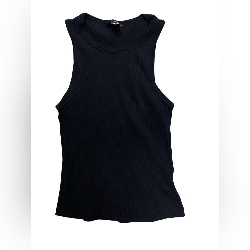 TWENTY FOUR SEVEN Black Ribbed High Neck Tank Top - Size Medium